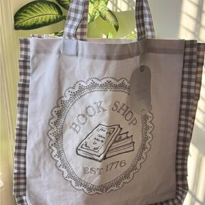 Book Shop EST 1776 Grayish Brown Ruffle Tote Bag